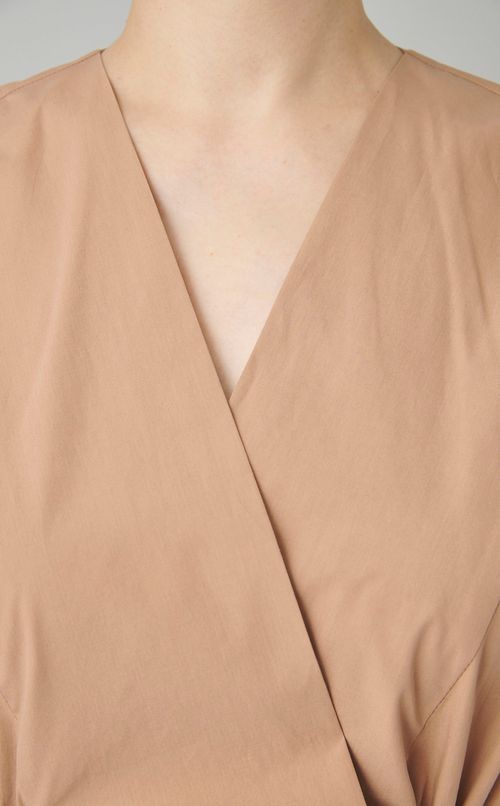 コットンVネックサイドギャザーワンピース