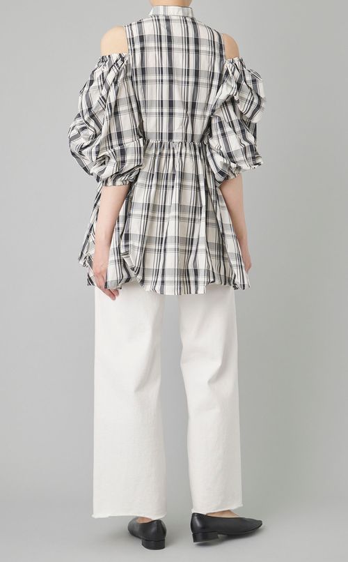 メモリータフタチェックブラウス