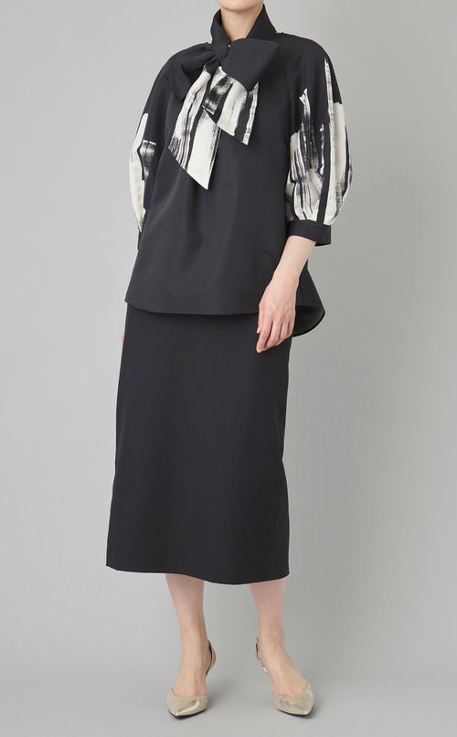 ブラシプリントタックコクーンブラウス