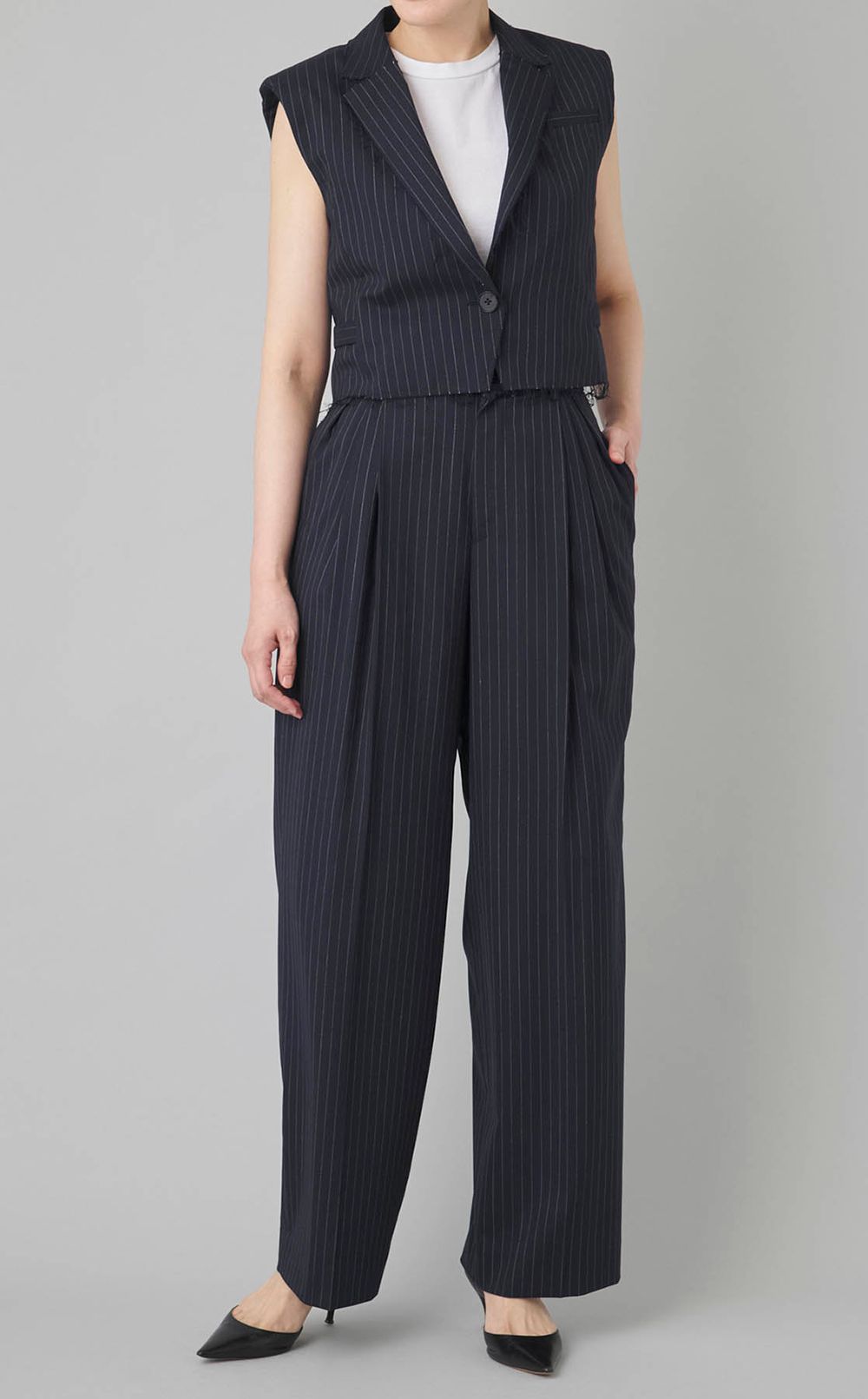 ローウェストストライプワイドパンツ