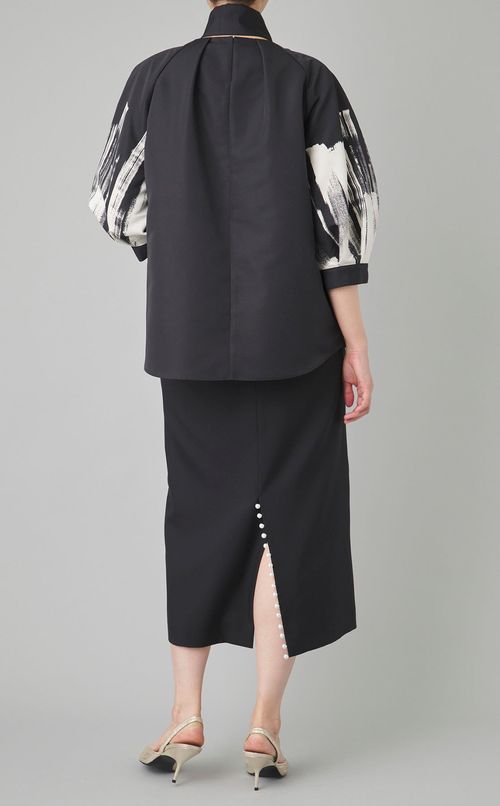 ブラシプリントタックコクーンブラウス