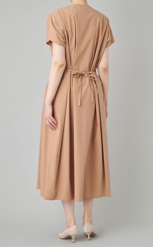 コットンVネックサイドギャザーワンピース