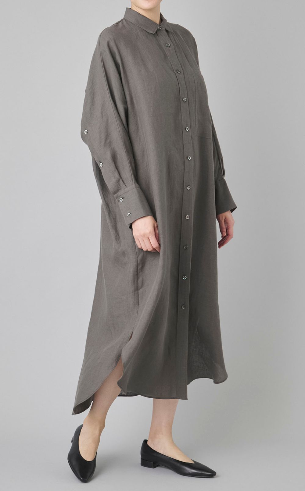 リネンロングシャツワンピース