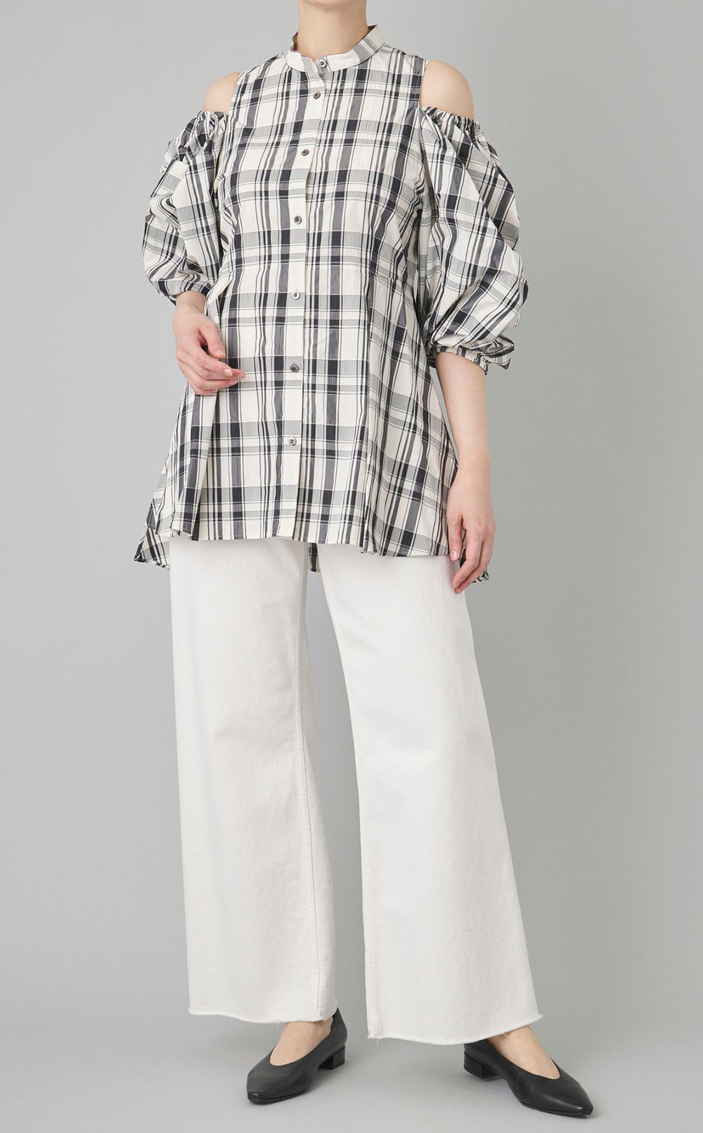 メモリータフタチェックブラウス