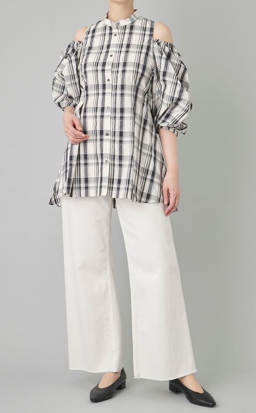 メモリータフタチェックブラウス