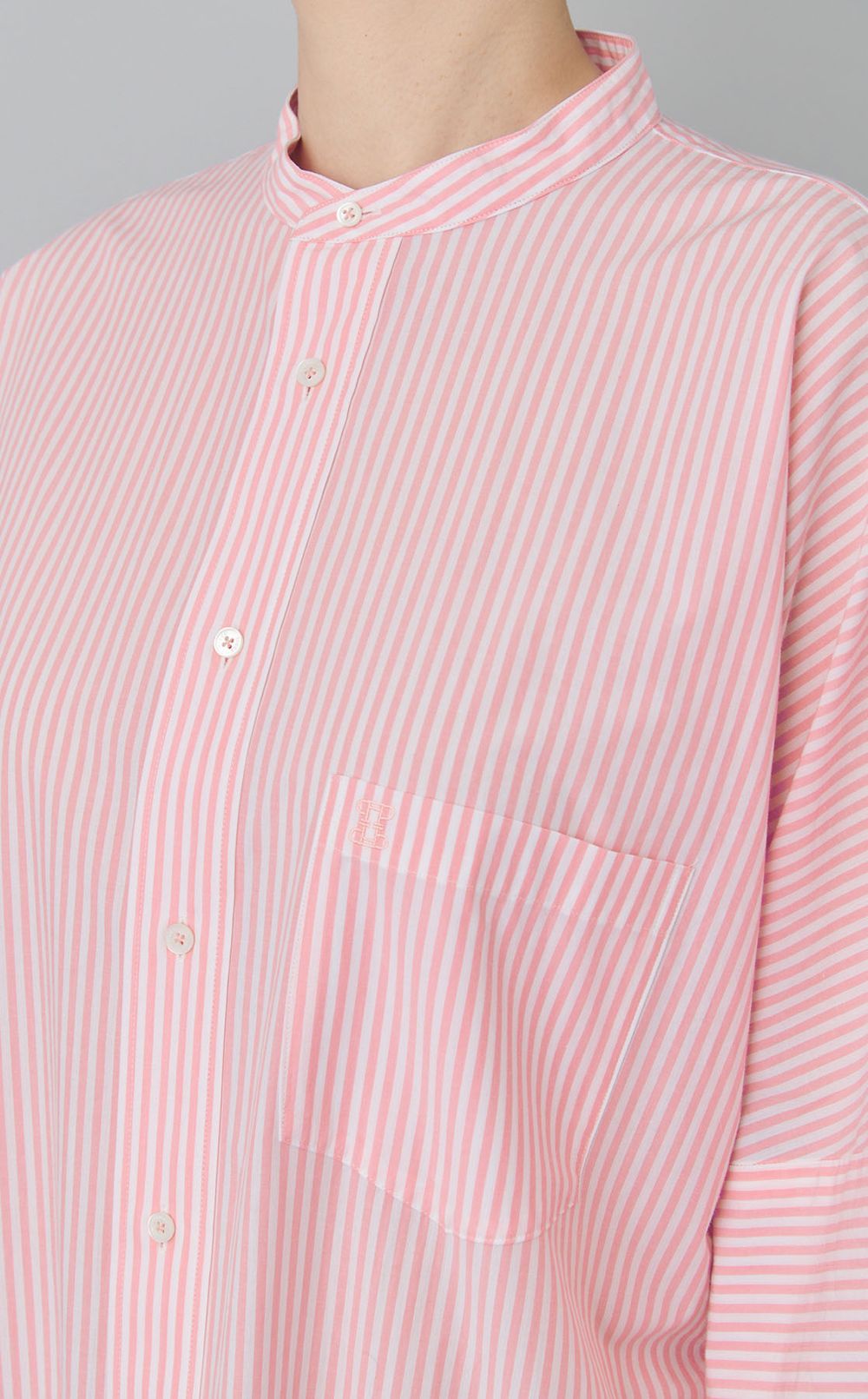 ノーカラーストライプシャツワンピース