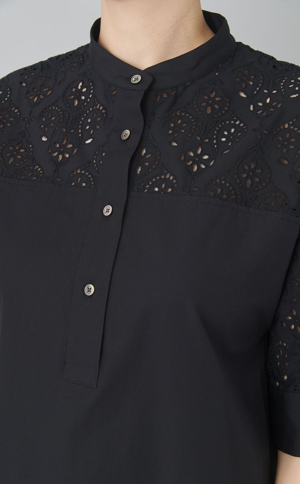 レース切替シャツワンピース