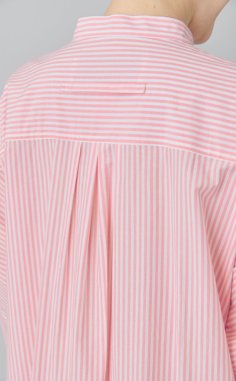 ノーカラーストライプシャツワンピース