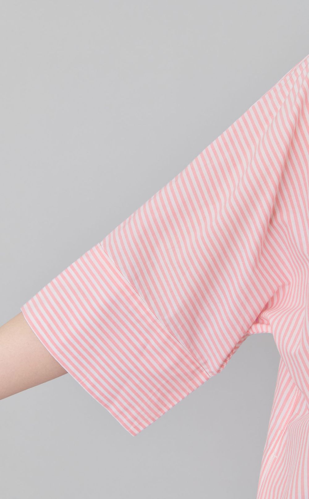 ノーカラーストライプシャツワンピース