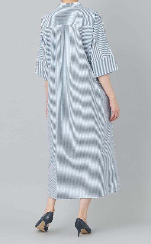 ノーカラーストライプシャツワンピース