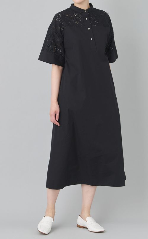 レース切替シャツワンピース