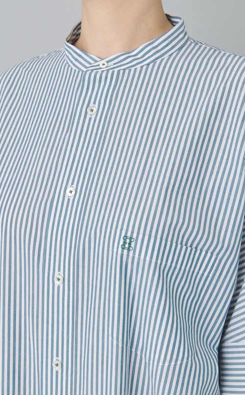 ノーカラーストライプシャツワンピース