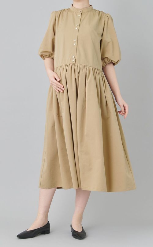 ハーフパフスリーブシャツワンピース