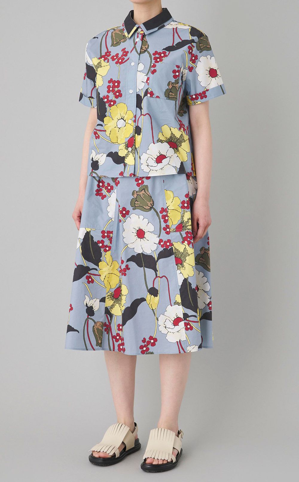 レトロフラワープリントコットンブラウス