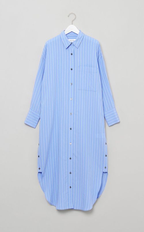 立体ストライプロングシャツワンピース