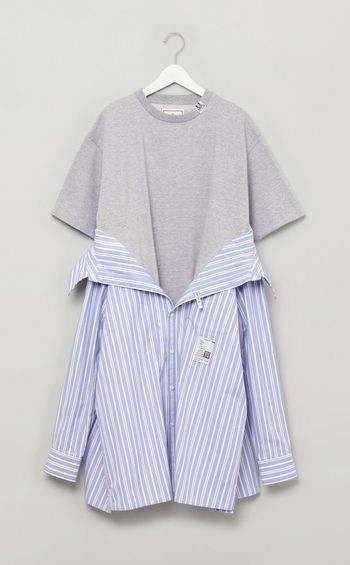 ストライプシャツコンビワンピース