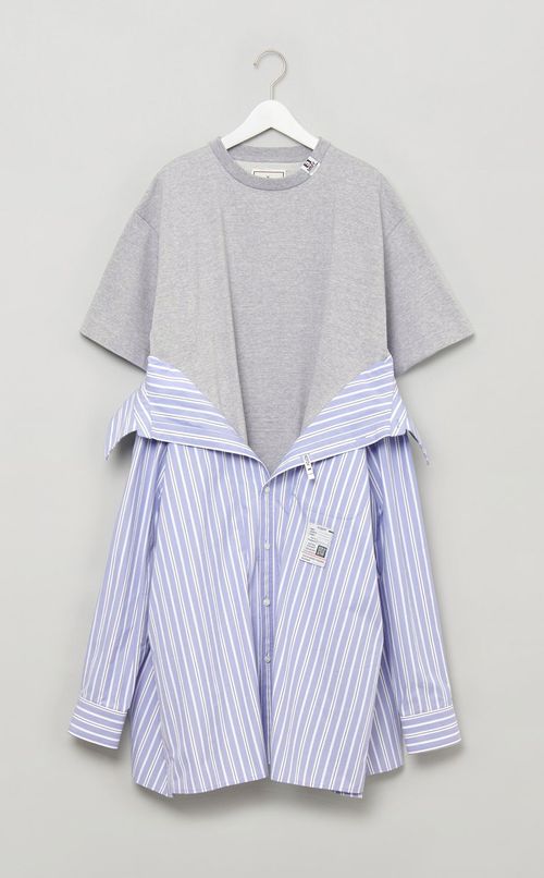ストライプシャツコンビワンピース