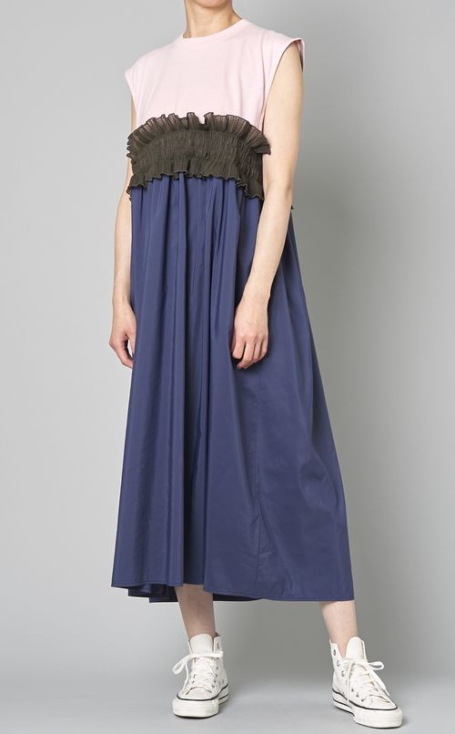 ダブルフリルノースリーブワンピース