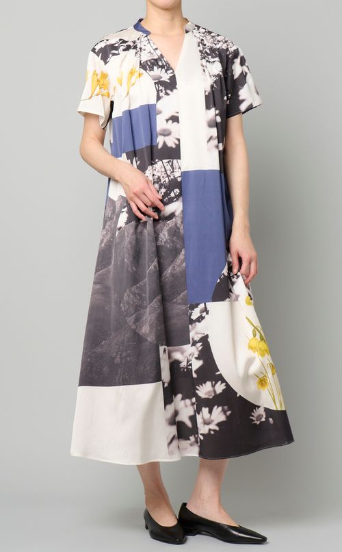 ミックスプリントAラインワンピース