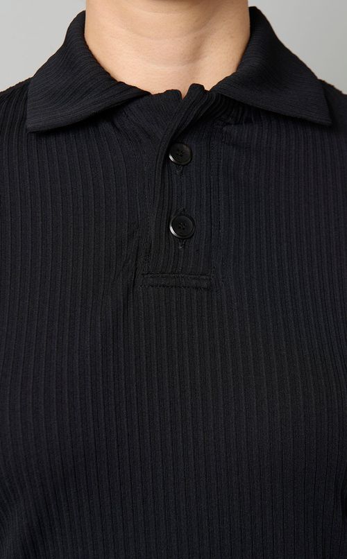 プリーツニットポロワンピース