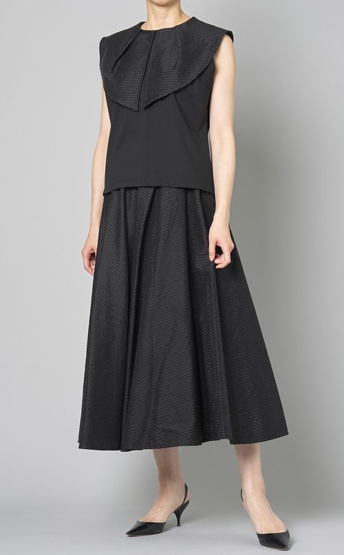 ジャガードカラーノースリーブトップス