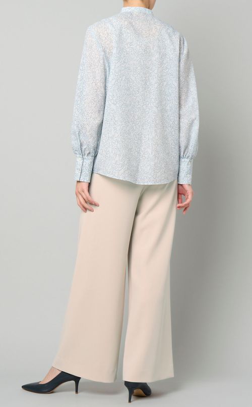 レースプリントバンドカラーブラウス