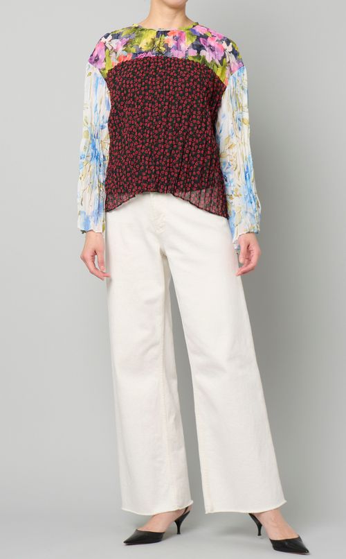 ミックスプリントプリーツブラウス