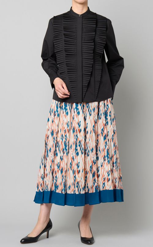 タックフリルバンドカラーシャツ