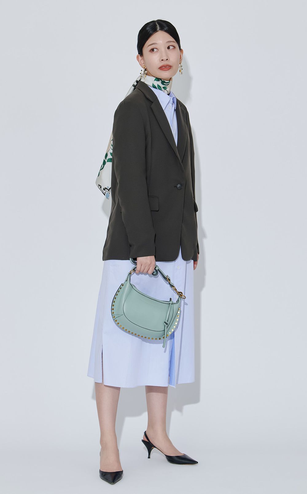 サテンロングシャツワンピース