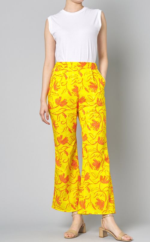 レースフラワープリントフレアパンツ