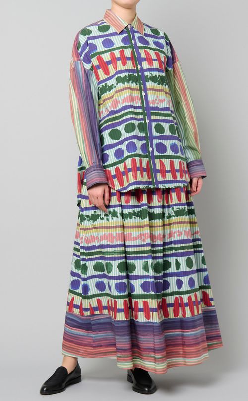 ハンドドローイングプリントスカート