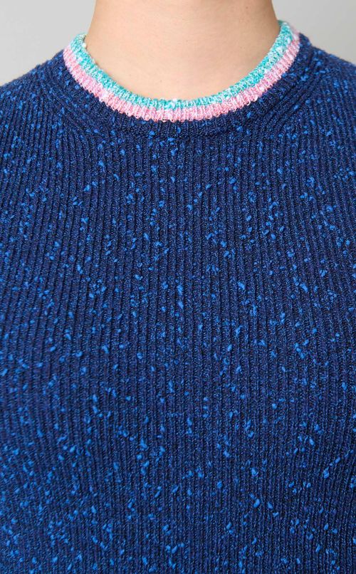 ボーダースリーブクルーネックニット