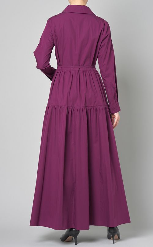 コットンオープンカラーギャザードレス