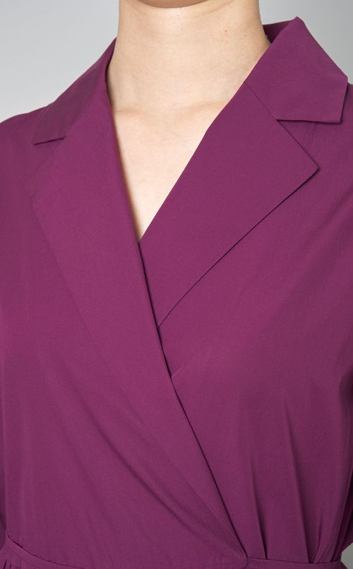 コットンオープンカラーギャザードレス