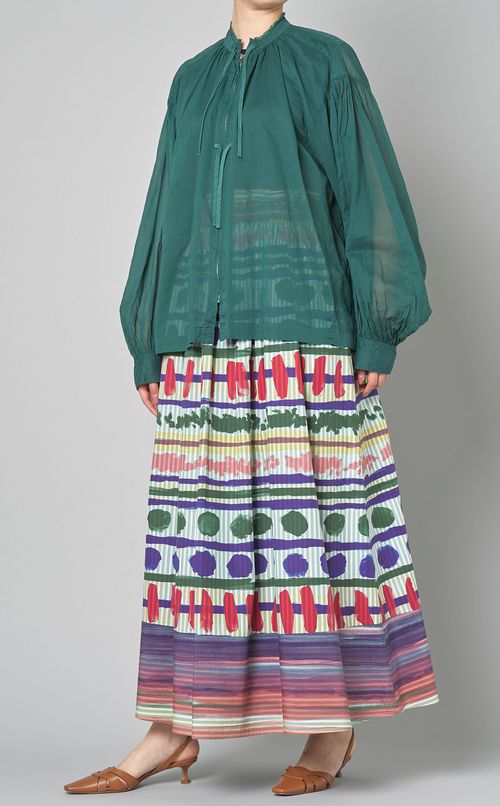 フロントジップシアーギャザーブラウス