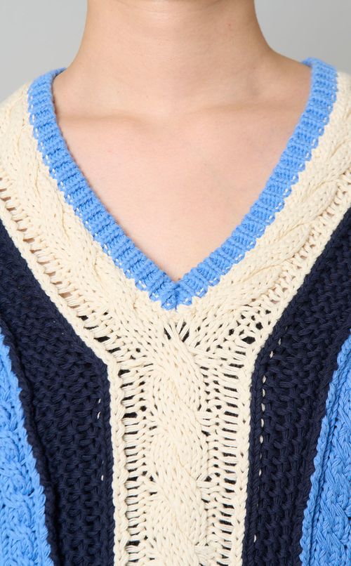 コットン配色Vネックニットベスト