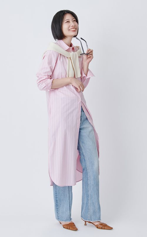 センタープリーツフレアデニムパンツ