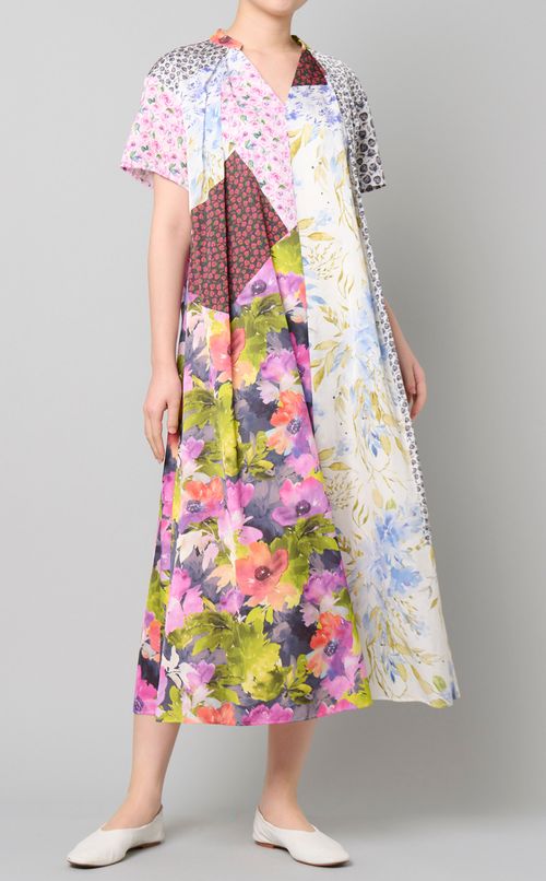 ミックスプリントAラインワンピース