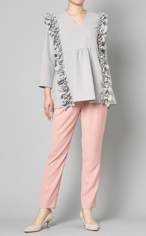 サイドフリルVネックブラウス