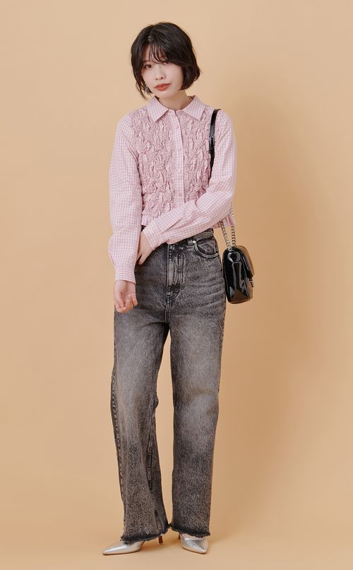 シャーリングクロップドシャツ