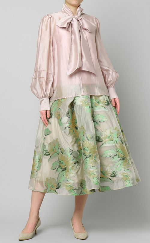 シアーボウタイパイピングブラウス