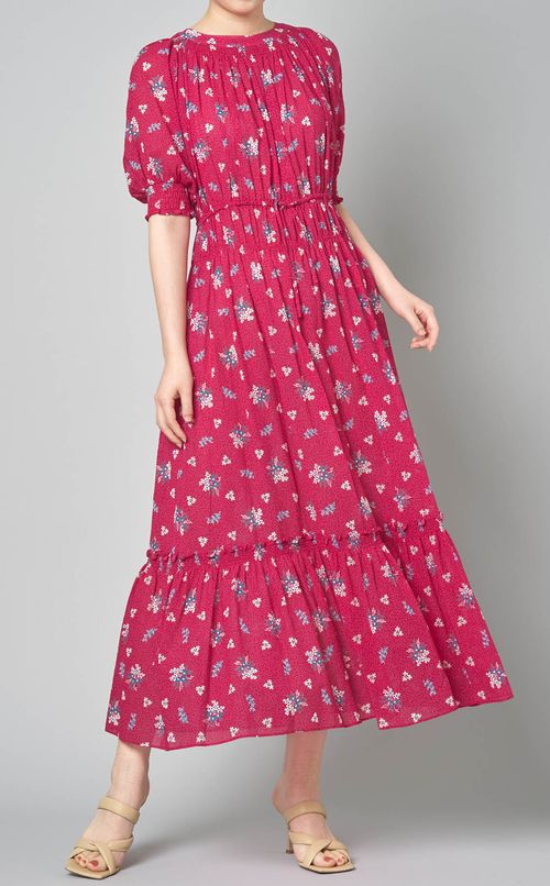 シャーリングティアードワンピース