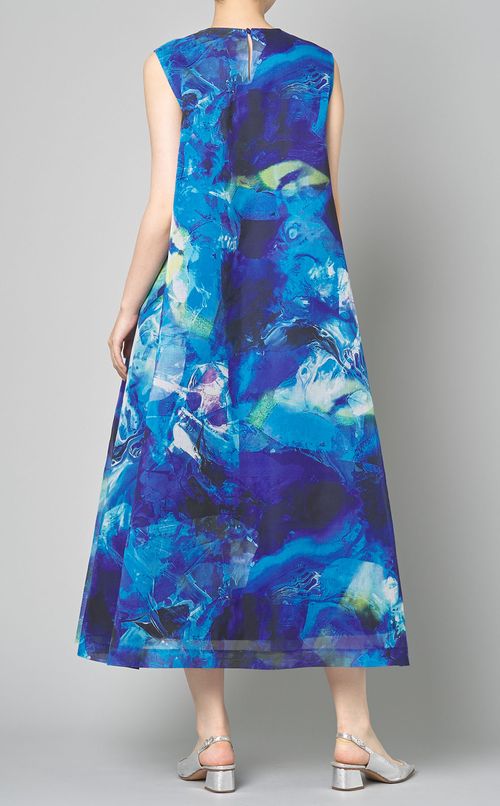 プリントVネックロングワンピース