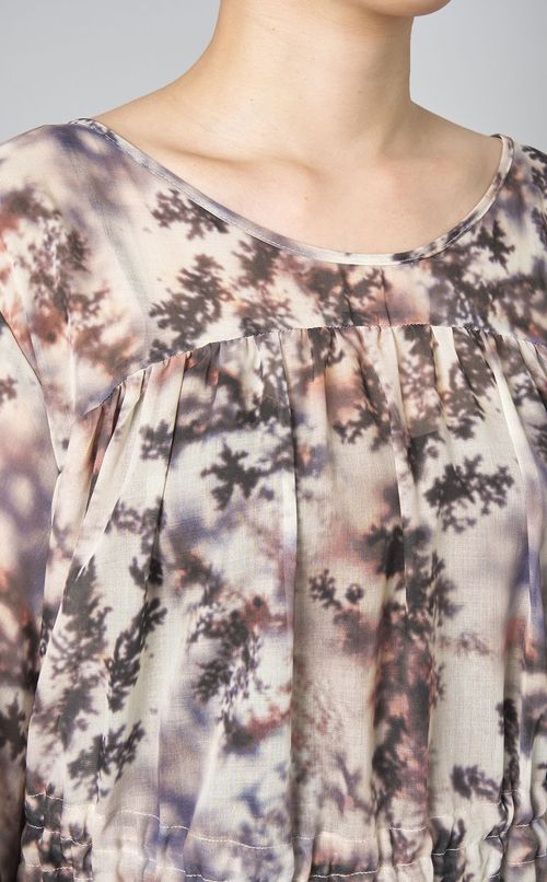 プリントギャザーフレアワンピース