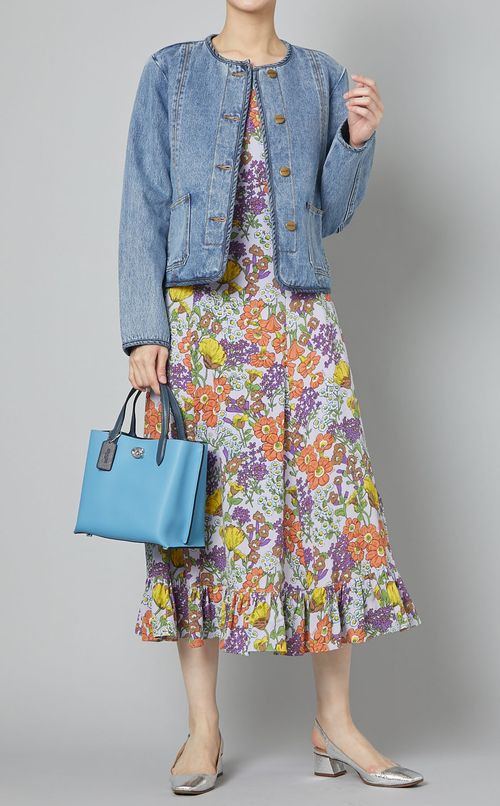 フローラルショートスリーブロングドレス