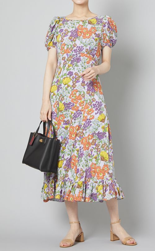 フローラルショートスリーブロングドレス