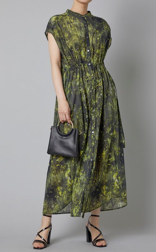 プリントギャザーシャツワンピース