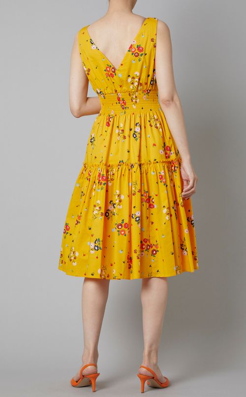 バックVネックフラワーワンピース