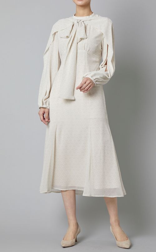 プリントボウタイフレアワンピース