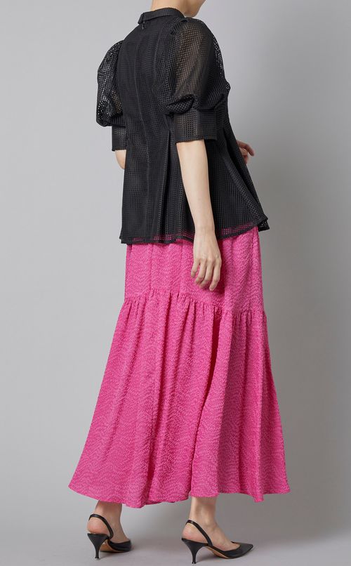 パフスリーブメッシュブラウス